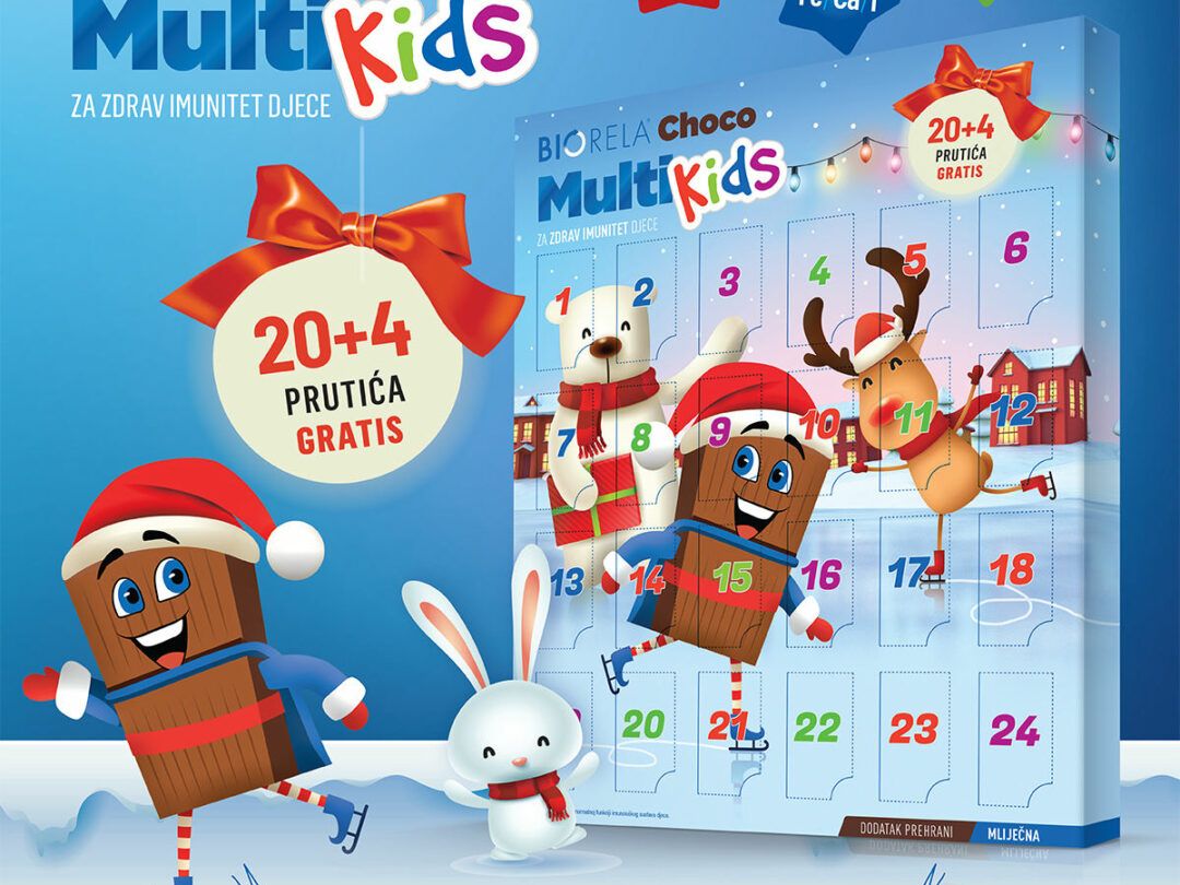 Biorela<sup>®</sup> Choco Multi Kids 20+4 prutića gratis u neodoljivom adventskom pakiranju