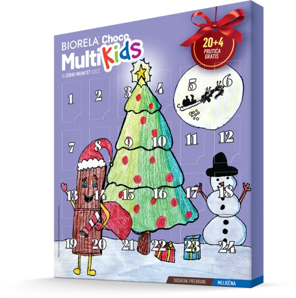 Biorela<sup>®</sup> Choco Multi Kids adventski kalendar 20+4 prutića gratis