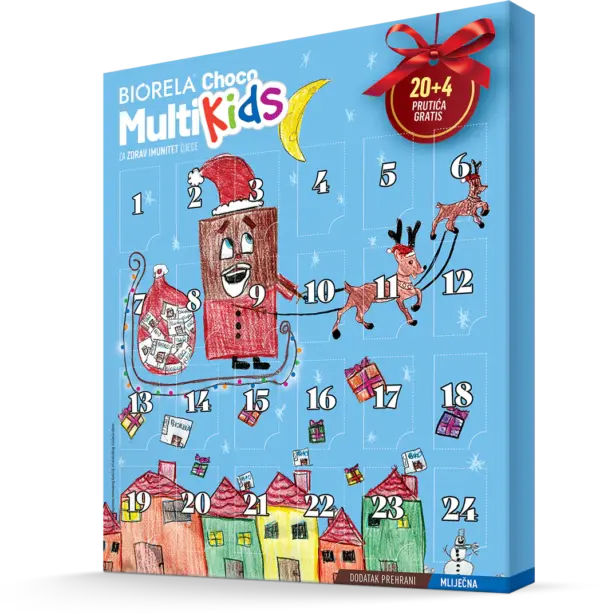 Biorela<sup>®</sup> Choco Multi Kids adventski kalendar 20+4 prutića gratis